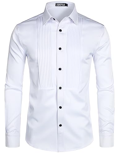 ZEROYAA Mens Slim Fit Long Sleeve Tuxedo Dress Shirts/Prom Performing Shirts