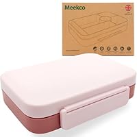 Meekco Bento Style Lunch Box for Kids & Adults - BPA Free, Leak-Proof, Heat Resistant, Microwave & Dishwasher Safe, Two-Tone with Cutlery - Perfect Bento Lunch Box for Children & Adults (Pink)