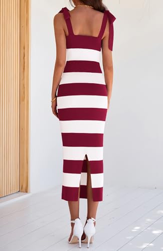 Image of BTFBM Casual Spring Dresses for Women 2025 Sleeveless Spaghetti Strap Striped Maxi Dress Party Beach Long Dress