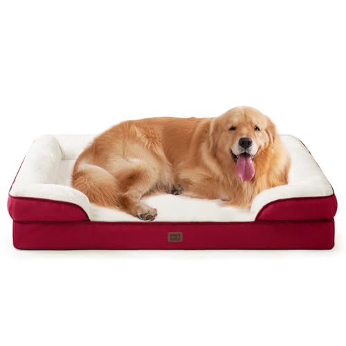 Image of EHEYCIGA Orthopedic Dog Beds for Large Dogs, Waterproof Memory Foam Large Dog Bed with Sides, Non-Slip Bottom and Egg-Crate Foam Pet Couch Bed with Washable Removable Cover,Red