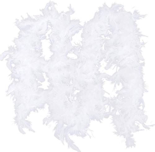 Bprtcra Boa en Plumes Blanches, 2M Guirlande de Plumes pour Sapin de Noël, Décoration de Fête, dévénement, Blanche Boa Stripe Ruban de Noël Guirlande de...