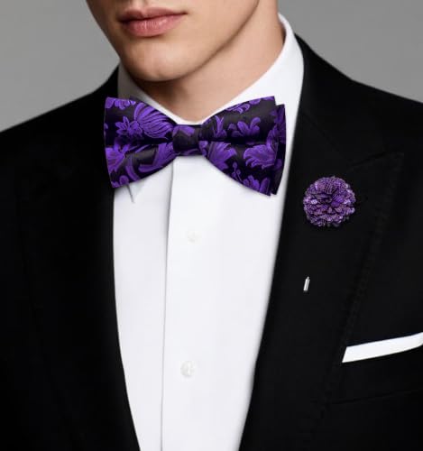 Image of Dubulle Mens Paisley Striped Bowtie Set Pre-tied Bowtie for Men and Pocket Square Set Wedding Business