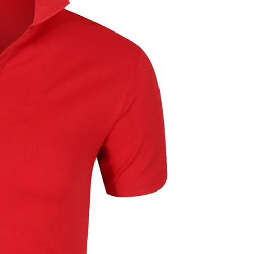 Maiyifu-GJ Men's Business Casual Tees Button-Down Collar Breathable Lightweight Shirts Comfort Short Sleeve Classic Tops (Red,3X-Large)3