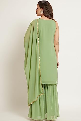 Image of SHOPPING QUEEN Women's Georgette Straight Kurta Sharara Set with Dupatta