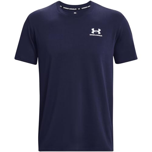 Under Armour T-Shirt a Maniche Corte Pesante Maglietta, (410) Midnight Navy / / Bianco, XXL Uomo