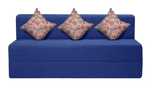 Image of Three Seater Sofa Cum Bed Jute Fabric 5 X 6 Ft| Space Saving Foldable Sofa Bed for Living Room & Guest Room | Comfortable Multi-Functional Furniture - Blue
