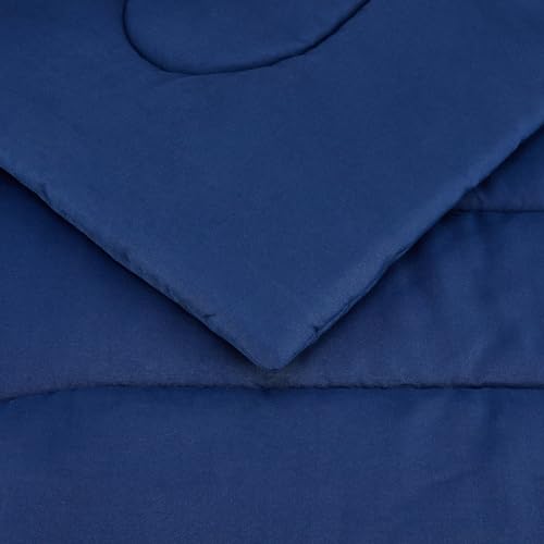 Image of Amazon Basics 3-Piece Soft Microfiber Kid's Comforter and Pillow Sham Set, Full /Queen, Navy, Solid
