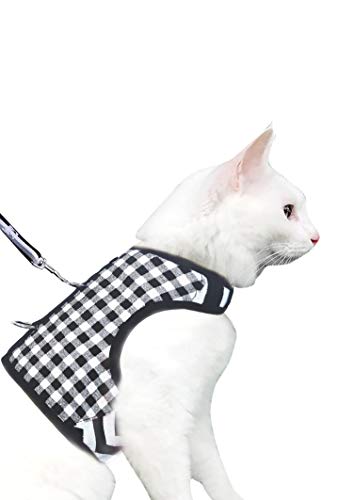 Yizhi Miaow Cat Harness and Leash for Walking Escape Proof Large, Adjustable Cat Walking Vest Harness, Cat Jacket Black Plaid