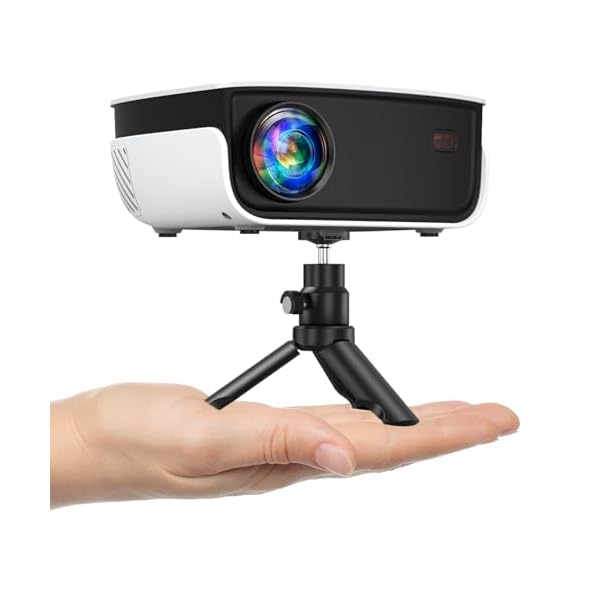 Mini Projector, NICPOW Portable Outdoor Movie Projector with Tripod, 1080P and 200" Supported Small Projector Compatible with TV Stick, Phone, PS5, HDMI, USB for Home, Bedroom, Gaming, Outdoor Use