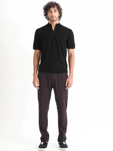 Image of LEOTUDE Men's Polo Zipper Collor Neck Regular Fit Matty Half Sleeve Colourblock Multicolour Tshirts Combo (Colour: Black)