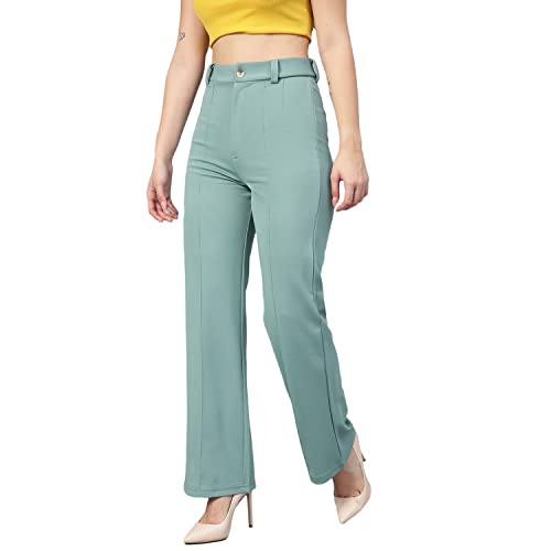 Image of KOTTY Women Polyester Blend Green Solid Trousers(Light Moss Green,26)