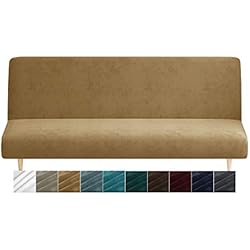 Fundas De Futon Tela XINEAGE Funda de terciopelo para futón de alta elasticidad, sin brazos, tela de elastano, protector antideslizante de muebles con parte inferior elástica, lavable a máquina (futón, camello)