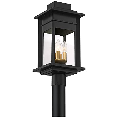 Franklin Iron Works Bransford Rustic Farmhouse Outdoor Post Light Fixture Black 4-Light 19 1/4" Clear Glass For Exterior Barn Deck House Porch Yard Patio Outside Garage Front Door Garden Home Roof #TOP5