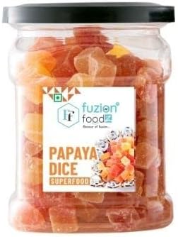 Fuzion Foodz Papaya Candy Dice - Dried Papaya Cubes - Dehydrated Papaya Dry Fruits - 100% Natural, Vegan, No Preservatives, No Added Sugar- 150 g, Pack of 1