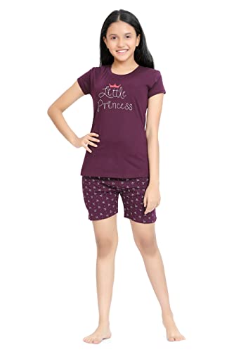 Image of Kids Night Suit for Girls - Cotton Set of Pyjama & T-Shirt Sleepwear - Lightweight & Comfortable Night Wear for Kids