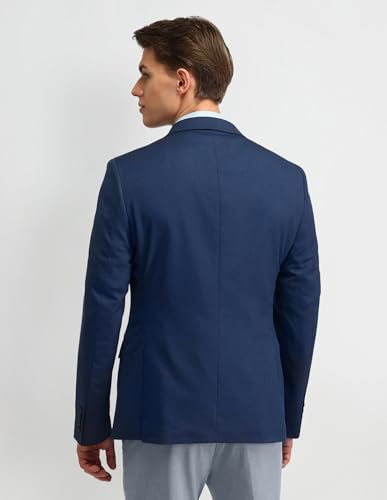 Image of Arrow Men's Blue Solid Notch Collar Long Sleeve Formal Polyester Slim Fit Blazer (ARAIBZ5016 Blue 46)
