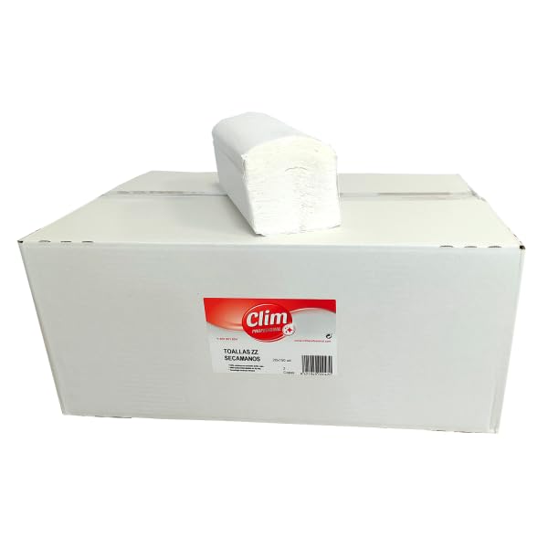 Clim profesional 4000 Toallas de Papel Secamanos en Formato Zig Zag | Absorbentes, Resistentes de Doble Capa | Caja de 4000 unidades