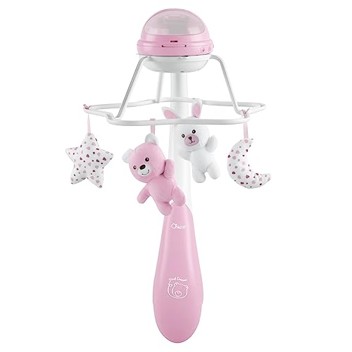 CHICCO First Dreams Rainbow Musical Karussell, 3in1 Neugeborenen Karussell mit beruhigenden Melodien und Regenbogen Projektion, mit 4 weichen Anhängern, kompatibel mit Next2Me Wiegen, 0 Monate +, Rosa