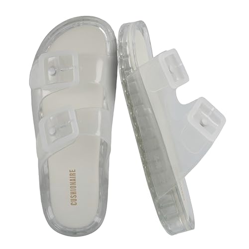 CUSHIONAIRE Pool Slides for Women Waterproof Double Buckle Adjustable Slip-On Womens Sandals for...