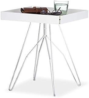 Relaxdays Acrylic Side Table, Square Tabletop, Living Room Table, Steel Frame, HWD 47 x 39.5 x 40.5 cm, White/Silver