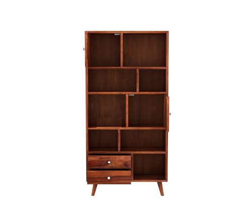 Image of Sheesham Wood Bookcase | Solid Wood Book Shelf for Home Library | Wooden Book Cabinet for Home & Office Living Room (Large, BBslf-Honey11)