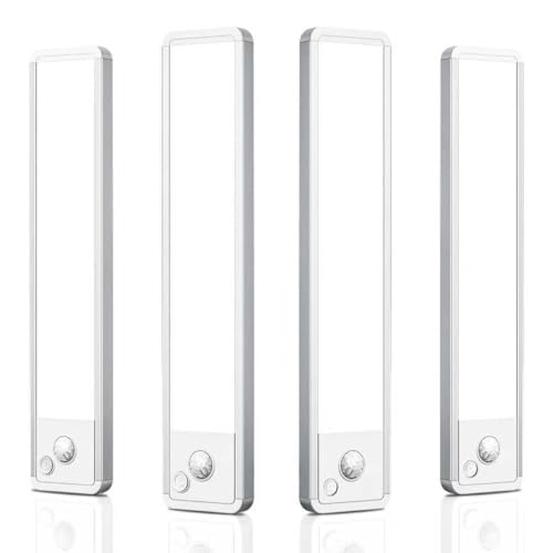 VOZUJI Under Cabinet Rechargeable Lighting: 8 Inch Motion Sensor Dimmable Lights Indoor - Battery Operated Lights - Wireless Closet Light Magnetic Led Light for Kitchen Home Bathroom Counter 4 Pack