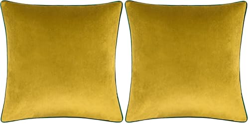 Image of furn. Meridian Cushion Cover – Luxury Contrast Piped Velvet Decorative Case (Moss/Emerald - 45x45cm) (Pack of 2)