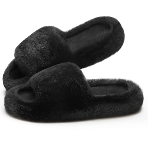 ATHMILE Fuzzy Open-Toe Memory Foam Slippers