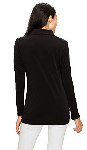 MBJ Womens Long Sleeve Polo Shirt Top with Buttons XL Black