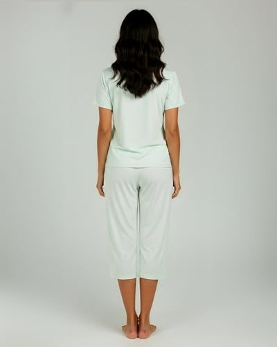 Image of Real Essentials 2 Pack: Womens Pajamas Short Sleeve Sleepwear Tops and Capri Pants Pjs Print Pajama Sets (Available In Plus)