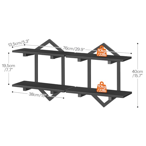 Image of HOOBRO Floating Shelves, 15 Inch Wall Shelf Set of 2, Wall Mounted Storage Shelves 2-Tier, Hanging Bathroom Shelves, for Living Room, Bedroom, Bathroom, Kitchen, Black BB13BJP201