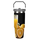 30oz Stainless Steel Water Bottles with Lid And Straw Oranges Orange Juice Printed with Top Handle Fits in Cup Holder Vacuum Insulated Water Bottle for Home Office Outdoors Car