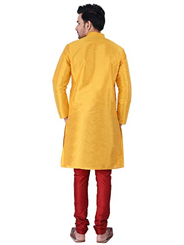 Image of HUZUR Men's Silk Solid Straight Long Kurta Pyjama Set| Ethnic Wear