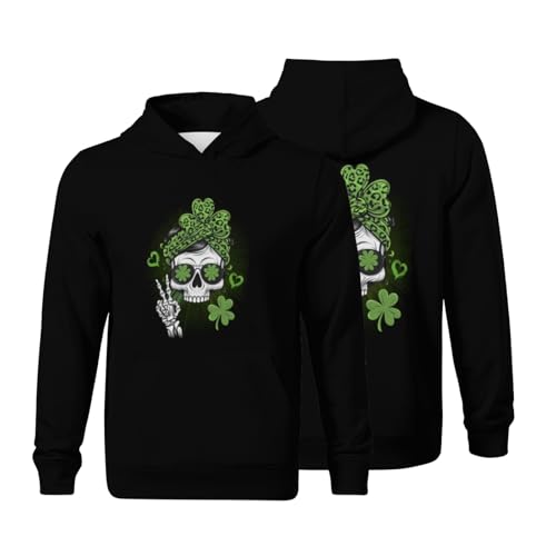 Kids Retro St Patrick's Day Skull Girl Funny Boys Girls Lightweight Kangaroo Pocket Fleece Hoodies