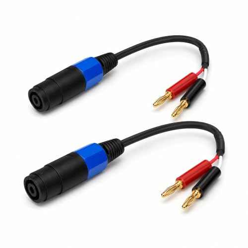 CDPMWVC Banana Plug to Speakon Cable 8 Inch 2-Pack, 12AWG 30A Gold-Plated NL4FX Twist-Lock, Short...
