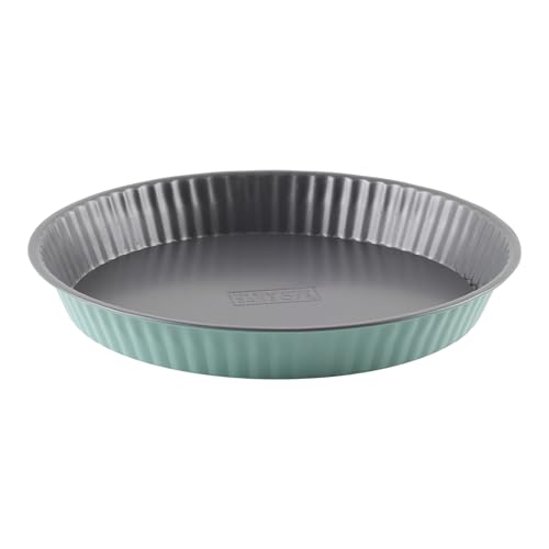 The Great British Bake Off Tart Tin/Quiche Tin with Loose Base Baking Pan for Pie Flan Tarts & More with Loose Bottom 3.5cm Deep Non Stick Coated Carbon Steel in Duck Egg Blue 25cm Diameter