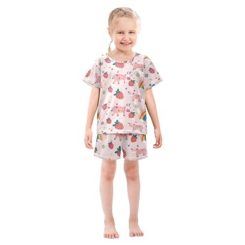 ALAZA Strawberry Rainbow Cow Floral Pajamas Short Sleeve 2 Piece Sleepwear Top and Bottom Pajama Set Unisex3