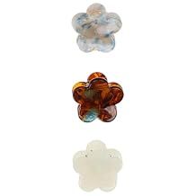 L. Erickson Honeycomb Mini Flower Hair Clips, 3-Pack Neutral Tortoise, Pearl, and Blue Marble Claw Clips for Effortless Everyday Styling, Updos, and Half-Up Looks