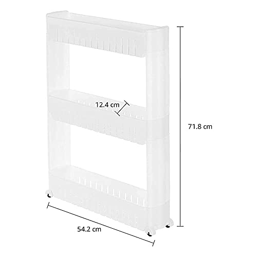 Image of 3 Layer Storage Organizer Slim Rack and Shelf with Wheels for Easy Slide | Unbreakable Plastic, white