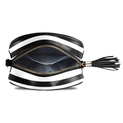 Image of ALAZA Women's Black White Stripes PU Leather Crossbody Bag Shoulder Purse with Tassel