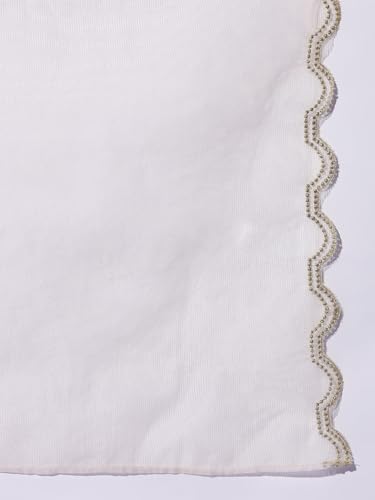 Image of FIORRA Women Off-White Viscose Chanderi Embroidered A-Line Kurta Set with Dupatta