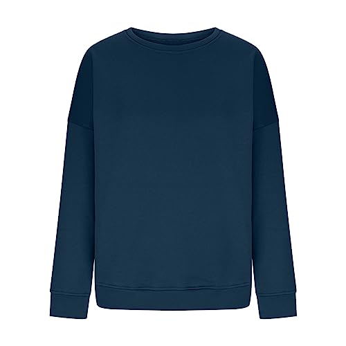 2025 Womens Sweatshirts Crewneck Fleece Oversized Pullover Sweaters Fall Winter Cute Tops Teen Girls (Navy-1, XXL)2