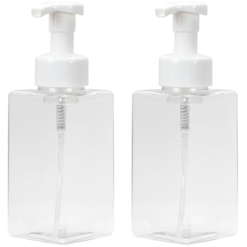 Ginger Lily Farms Foaming Soap Dispenser, Refillable Plastic Pump Bottles for Liquid Hand Soap, 15 oz. Clear Bottle with White Pump, 2-Pack