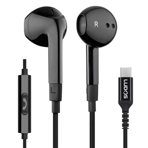 Ludos FEROX Auriculares USB C con Micrófono, Garantía de 5 años, Auriculares Tipo C con Cable para iPhone 17 16 15 Pro MAX Plus Samsung Galaxy S24 S23 S22 Ultra S21 FE S20 A53 A54, iPad Pro Air