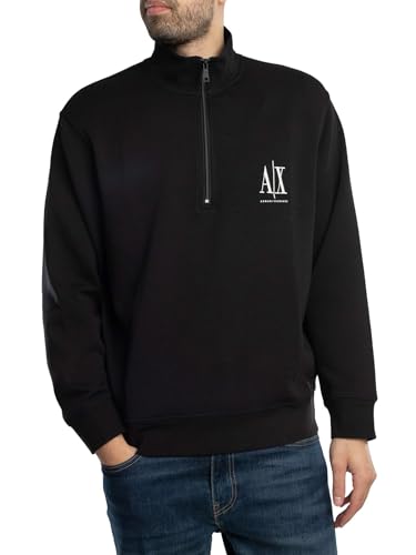 Armani Exchange Men's Cotton Icon Logo Half Zip Sweater, Black, S2
