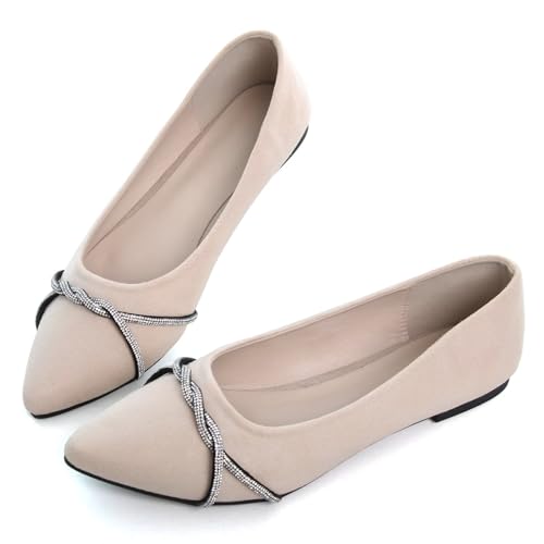 Image of TN TANGNEST Womens Casual Flats Chain Ballet Flats | Fashion Pointed Toe Rhinestone Flats, Comfort Slip On Dress Shoes for Business Work Office Wedding Party