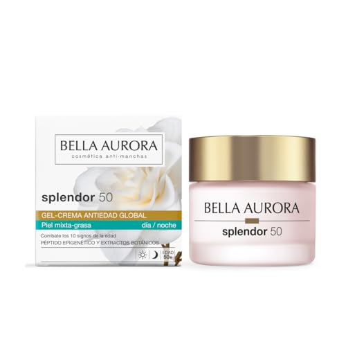Bella Aurora Splendor 50 Gel-Crema Antiedad Global | Redensifica, Reafirma e Ilumina | Control de Brillos y Sebo | Piel Mixta-Grasa +50 | Textura Ultraligera Acabado Mate | 50 ml