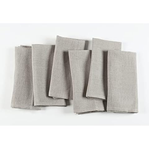 FINGERCRAFT 100% Linen Cloth Napkins Set of 6 Soft Natural Fabric Good Absorbency Washable for Party Dining Table Every Day Use 20x20 Inch Cover