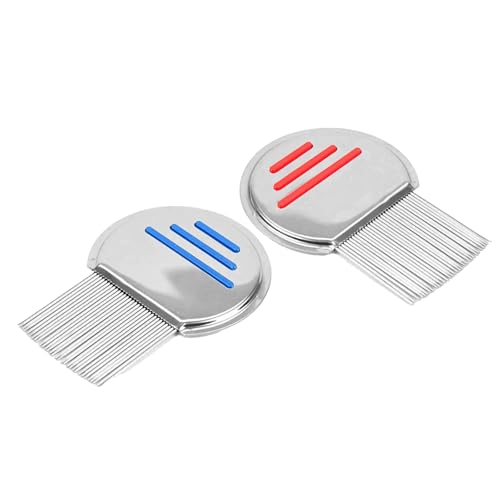 2 Piezas de Dientes de Acero Inoxidable,Adultos y Mascotas Peine para Piojos y Liendres(Rojo y azul）