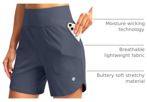 Image of G Gradual Women's Athletic Shorts 6 inch High Waisted Stretchy Bermuda Shorts for Women Quick Dry Summer Casual Shorts